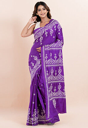 Kantha Art Silk Saree in Purple