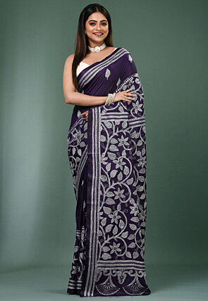 Kantha Art Silk Saree in Purple