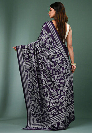 Kantha Art Silk Saree in Purple