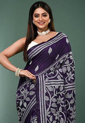 Kantha Art Silk Saree in Purple