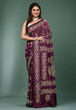 Kantha Art Silk Saree in Purple