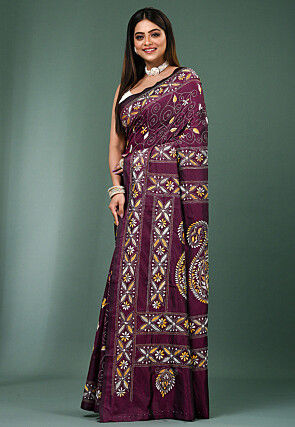 Kantha Art Silk Saree in Purple
