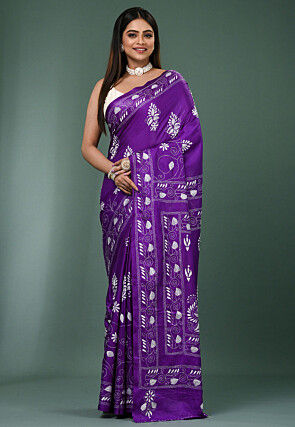 Kantha Art Silk Saree in Purple