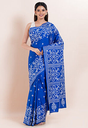 Kantha Art Silk Saree in Royal Blue