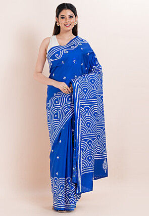 Kantha Art Silk Saree in Royal Blue