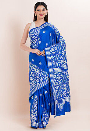 Kantha Art Silk Saree in Royal Blue