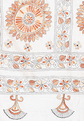 Kantha Art Silk Saree in White