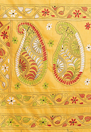 Kantha Art Silk Saree in Yellow