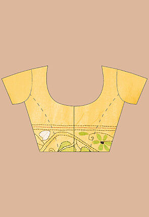 Kantha Art Silk Saree in Yellow