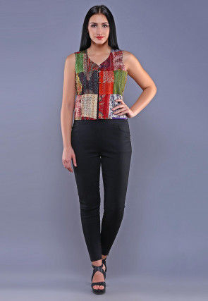 Kantha Embroidered Pure Silk Jacket in Multicolor