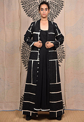 Kantha Pure Cotton Maxi Dress in Black