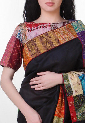 Kantha Pure Dupion Silk Saree in Black