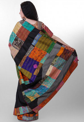 Kantha Pure Dupion Silk Saree in Black