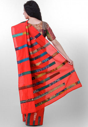 Kantha Pure Dupion Silk Saree in Red