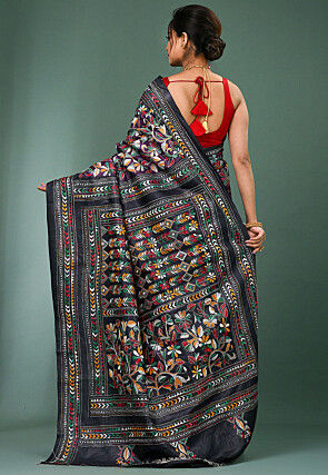 Kantha Pure Silk Saree in Wine