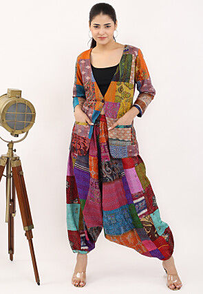Kantha Pure Silk Top Set in Multicolor