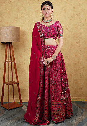 Kathiawadi Georgette Lehenga in Dark Fuchsia