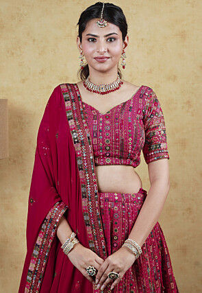 Kathiawadi Georgette Lehenga in Dark Fuchsia
