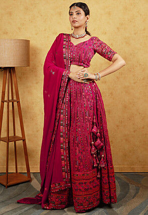 Kathiawadi Georgette Lehenga in Dark Fuchsia