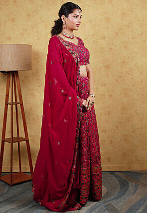 Kathiawadi Georgette Lehenga in Dark Fuchsia
