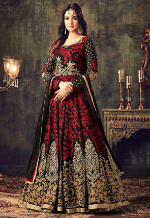 Embroidered Georgette Abaya Style Suit in Black