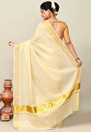 Kerala Kasavu Pure Cotton Saree in Beige