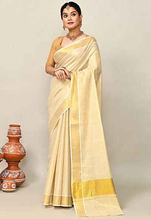 Kerala Kasavu Pure Cotton Saree in Beige