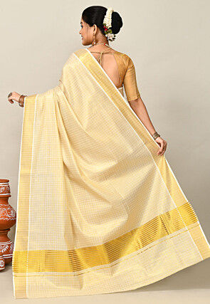 Kerala Kasavu Pure Cotton Saree in Beige