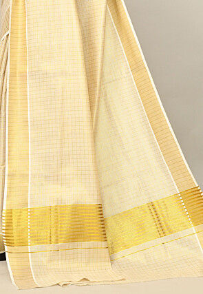 Kerala Kasavu Pure Cotton Saree in Beige