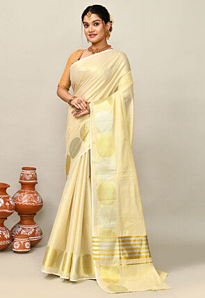Kerala Kasavu Pure Cotton Saree in Beige