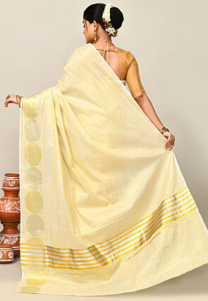 Kerala Kasavu Pure Cotton Saree in Beige