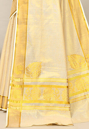 Kerala Kasavu Pure Cotton Saree in Beige