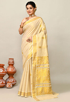 Kerala Kasavu Pure Cotton Saree in Beige