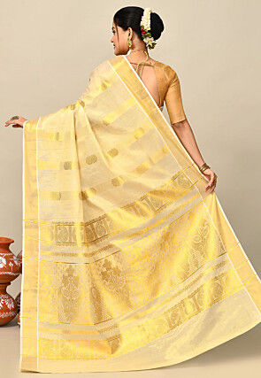 Kerala Kasavu Pure Cotton Saree in Beige
