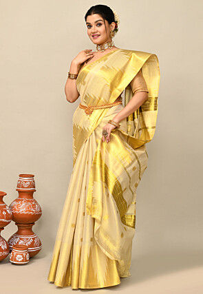 Kerala Kasavu Pure Cotton Saree in Beige