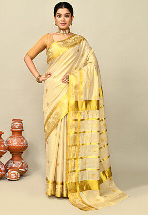 Kerala Kasavu Pure Cotton Saree in Beige
