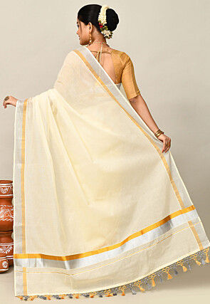 Kerala Kasavu Pure Cotton Saree in Cream