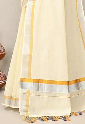 Kerala Kasavu Pure Cotton Saree in Cream