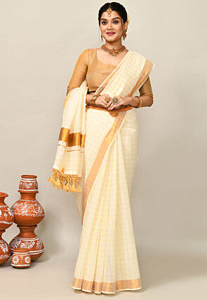 Kerala Kasavu Pure Cotton Saree in Cream