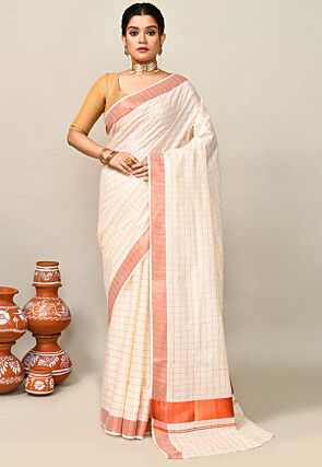 Kerala Kasavu Pure Cotton Saree in Cream