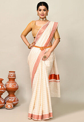 Kerala Kasavu Pure Cotton Saree in Cream