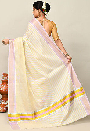 Kerala Kasavu Pure Cotton Saree in Light Yellow