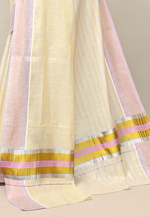 Kerala Kasavu Pure Cotton Saree in Light Yellow