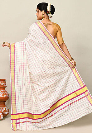 Kerala Kasavu Pure Cotton Saree in Off White
