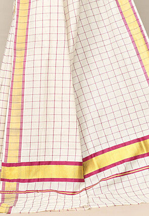 Kerala Kasavu Pure Cotton Saree in Off White