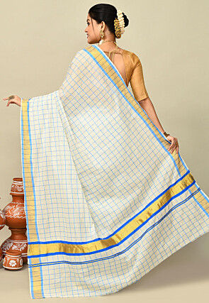 Kerala Kasavu Pure Cotton Saree in Off White
