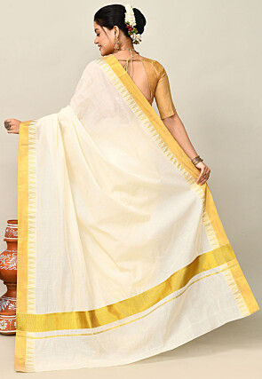 Kerala Kasavu Pure Cotton Saree in Off White