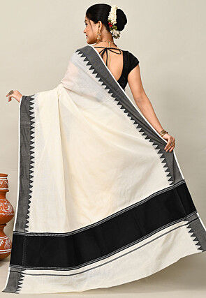 Kerala Kasavu Pure Cotton Saree in Off White