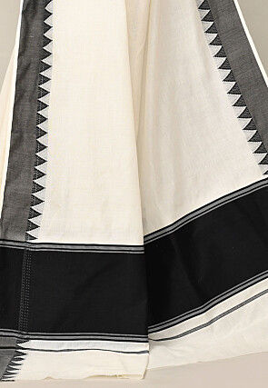 Kerala Kasavu Pure Cotton Saree in Off White
