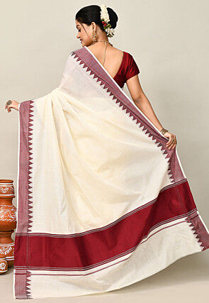 Kerala Kasavu Pure Cotton Saree in Off White